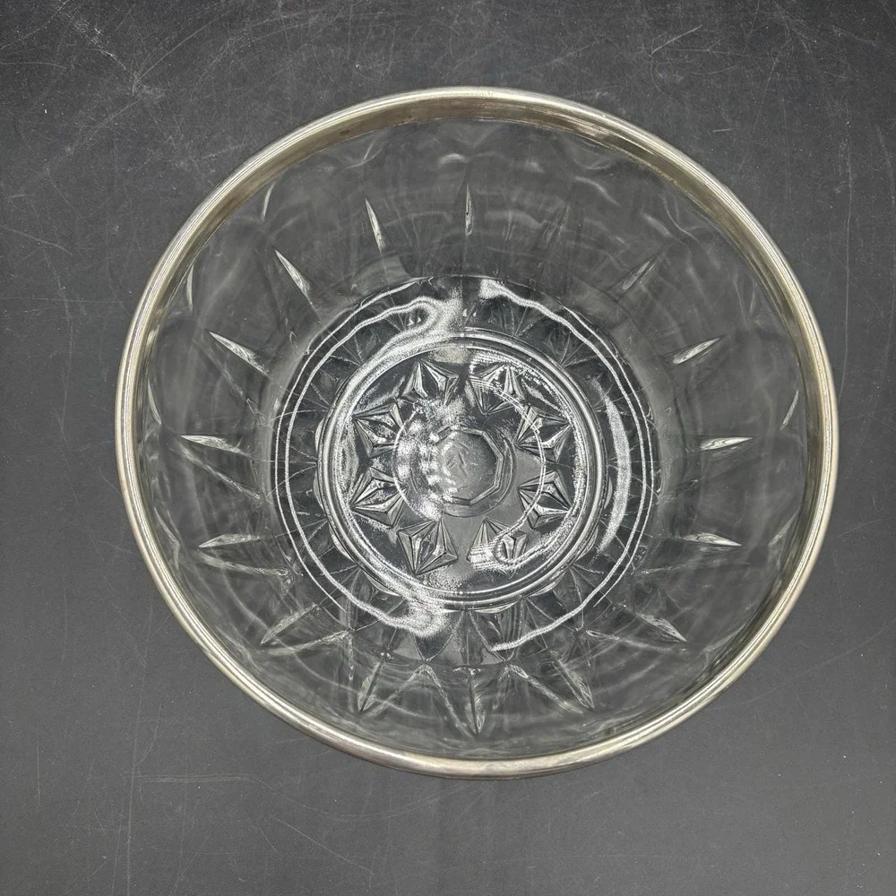 Vintage Heavy Cut Glass Bowl Silver Plate Rim Made In Italy 9